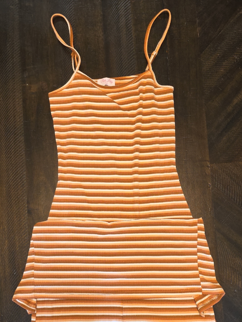 Pink Lily Orange & White Ribbed Tank Top